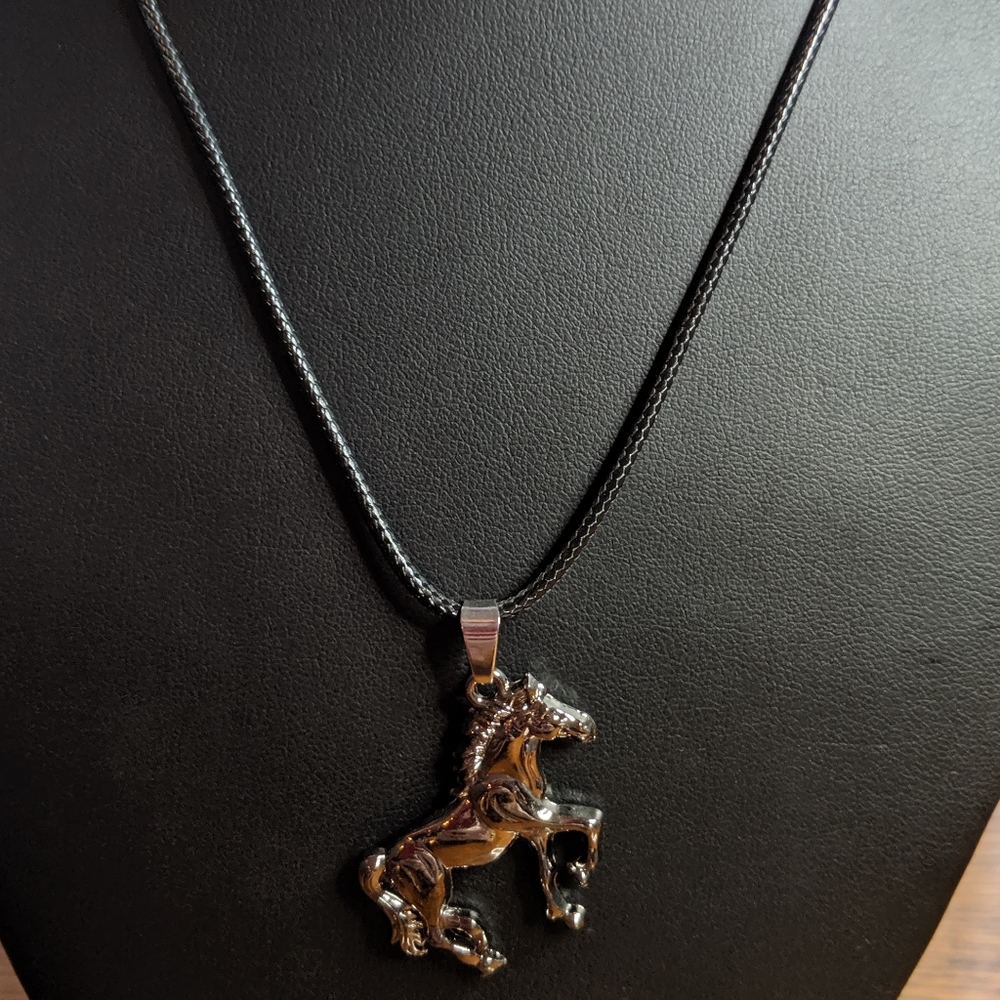 Necklace Gray Horse Pony Black Cord